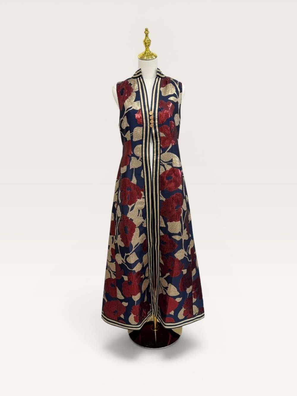 FRANCES VALENTINE Susie Metallic Floral Sleeveless A-Line Maxi Jacket Size 6 NWT - Picture 2 of 16